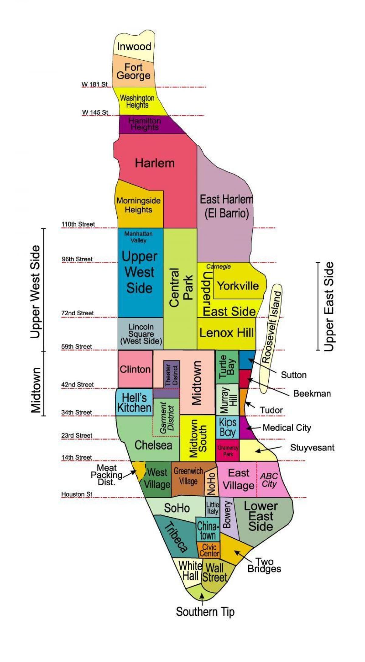 rrethet në Manhattan hartë