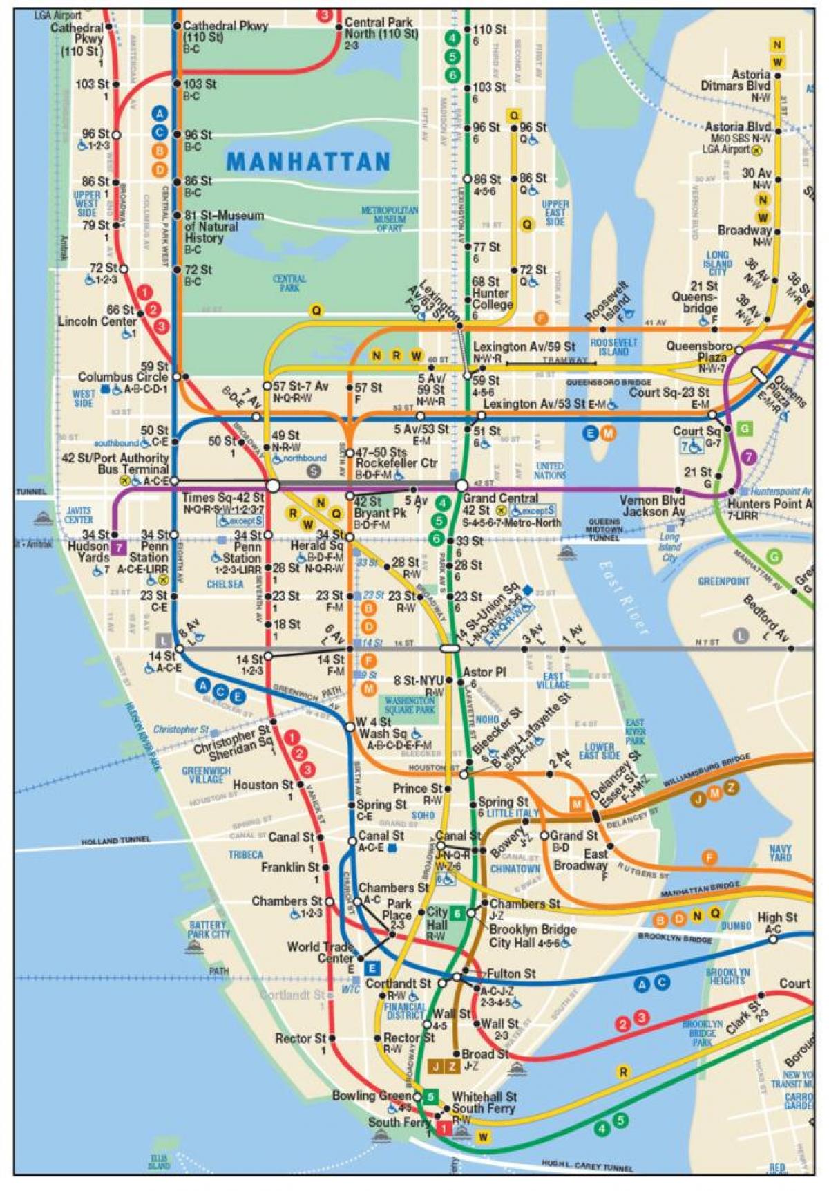 harta e Manhatanin e poshtëm metro