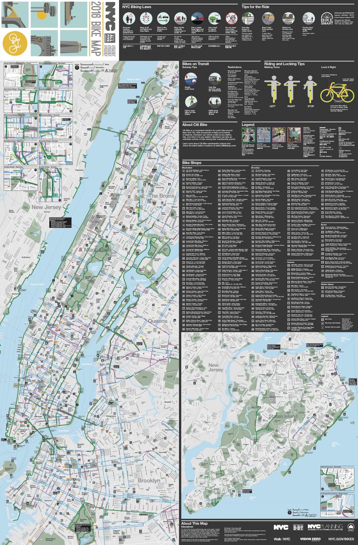 Manhattan biçikletë lane hartë