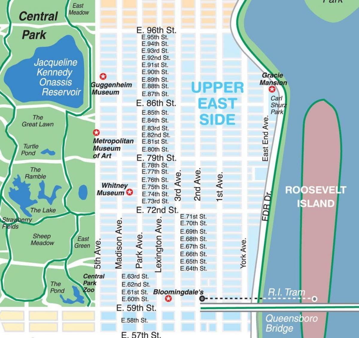 harta e sipërme në anën lindore të Manhattan