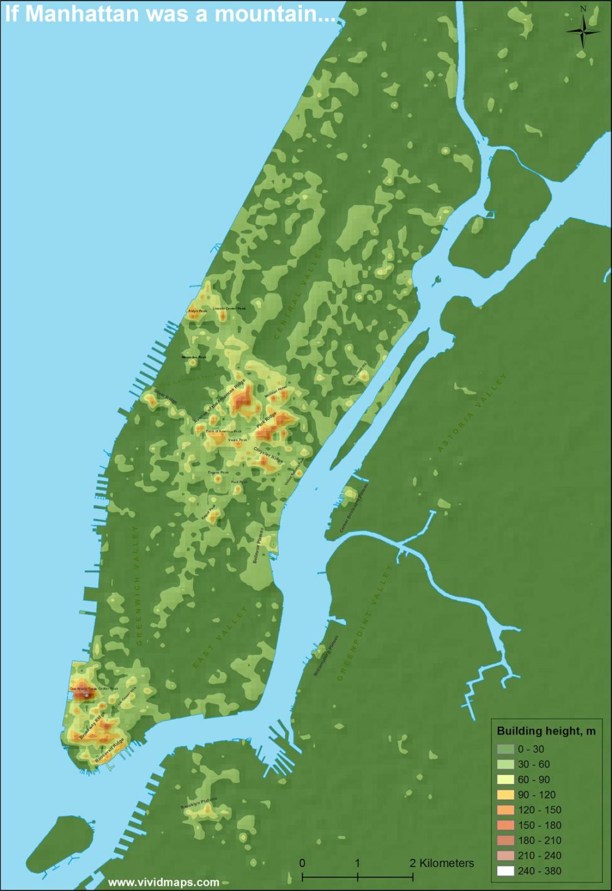 lartësi harta e Manhattan