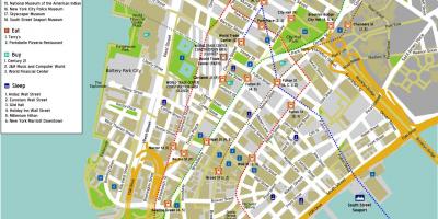 Harta e Manhatanin e poshtëm me emrat e rrugëve